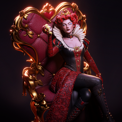 Queen of Hearts on Throne Statue – Alice in Wonderland | Maximum Detailed 16K Ultra-High Definition