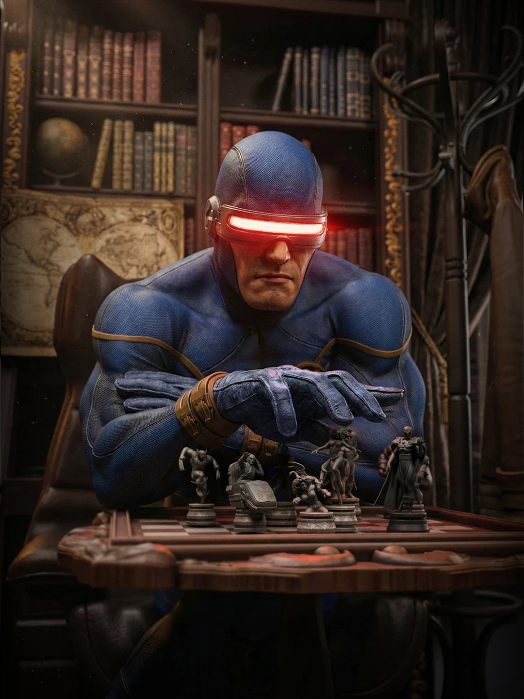 The Tactician Cyclops: X-Men Leader Library Diorama | Maximum Detailed 16K Ultra-High Definition