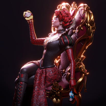 Queen of Hearts on Throne Statue – Alice in Wonderland | Maximum Detailed 16K Ultra-High Definition