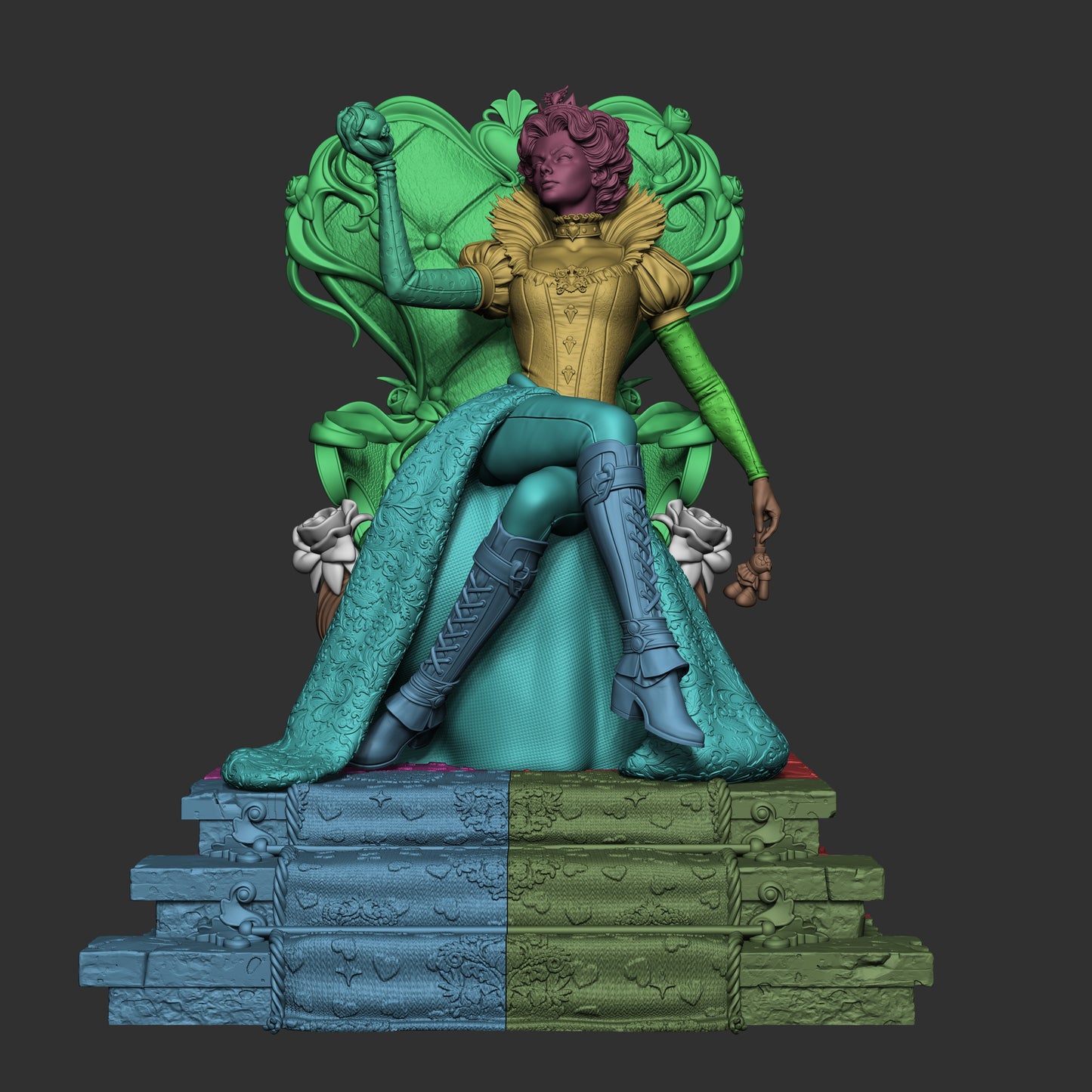 Queen of Hearts on Throne Statue – Alice in Wonderland | Maximum Detailed 16K Ultra-High Definition