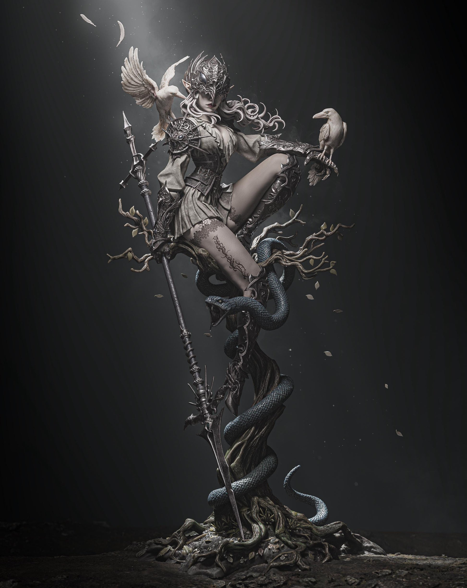Lenora Queen of Crows Sculpture | Maximum Detailed 12k Resin Printed Figure