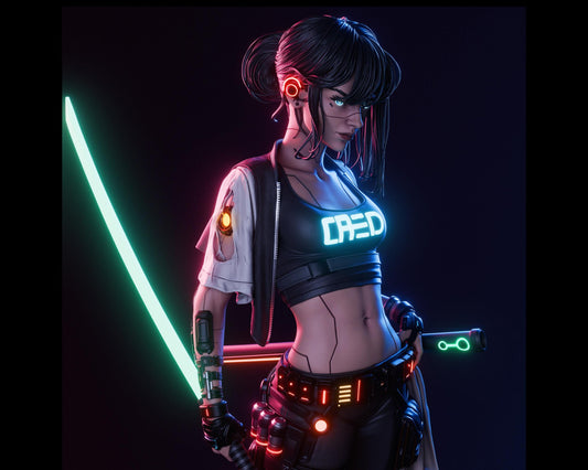 Cyberpunk Samurai Girl Statue | Maximum Detailed 12k Resin Printed Figure