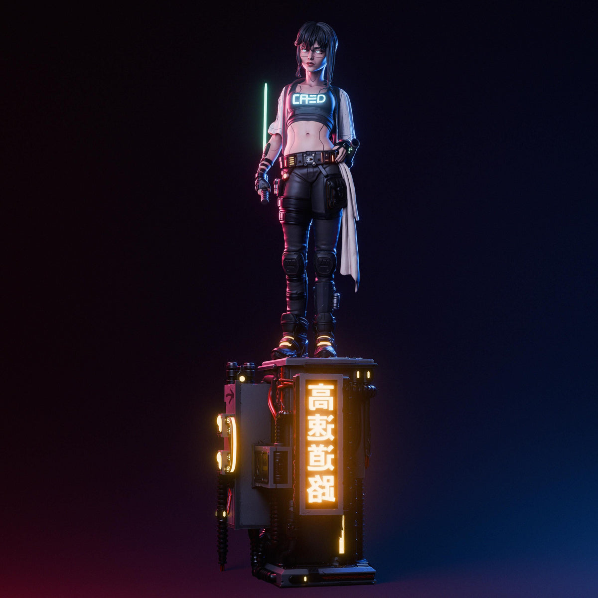 Cyberpunk Samurai Girl Statue | Maximum Detailed 12k Resin Printed Figure