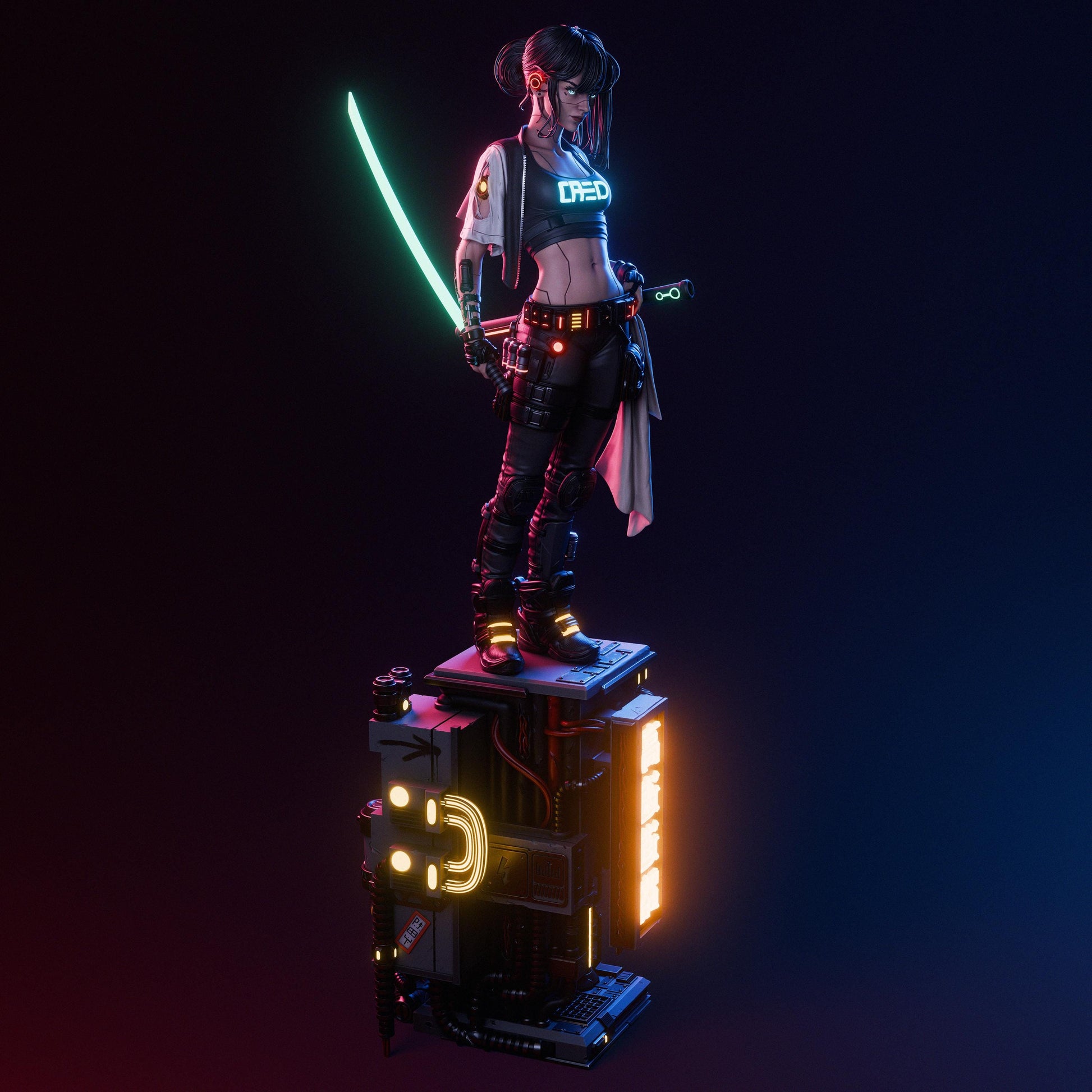 Cyberpunk Samurai Girl Statue | Maximum Detailed 12k Resin Printed Figure