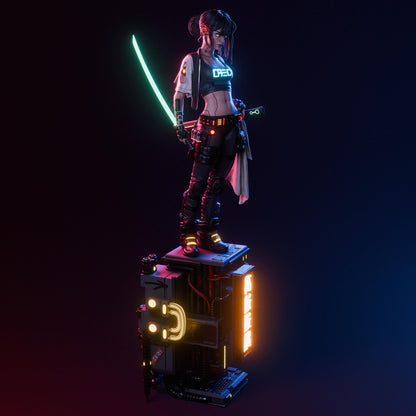 Cyberpunk Samurai Girl Statue | Maximum Detailed 12k Resin Printed Figure