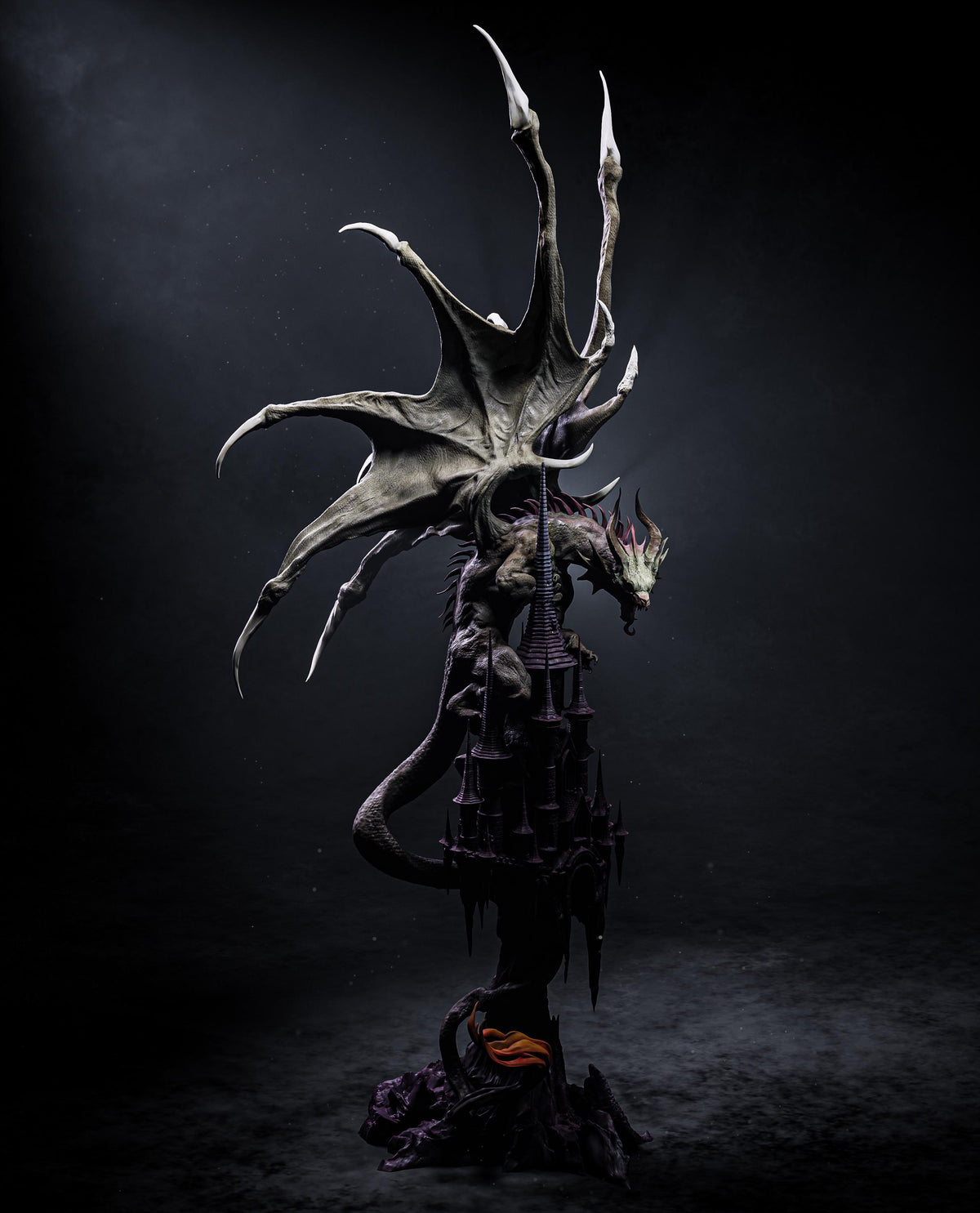 Mysterious Dragon on Dark Castle Statue | Maximum Detailed 12k Resin Printed Figure