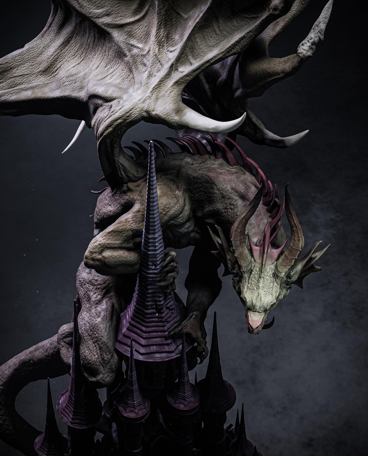 Mysterious Dragon on Dark Castle Statue | Maximum Detailed 12k Resin Printed Figure