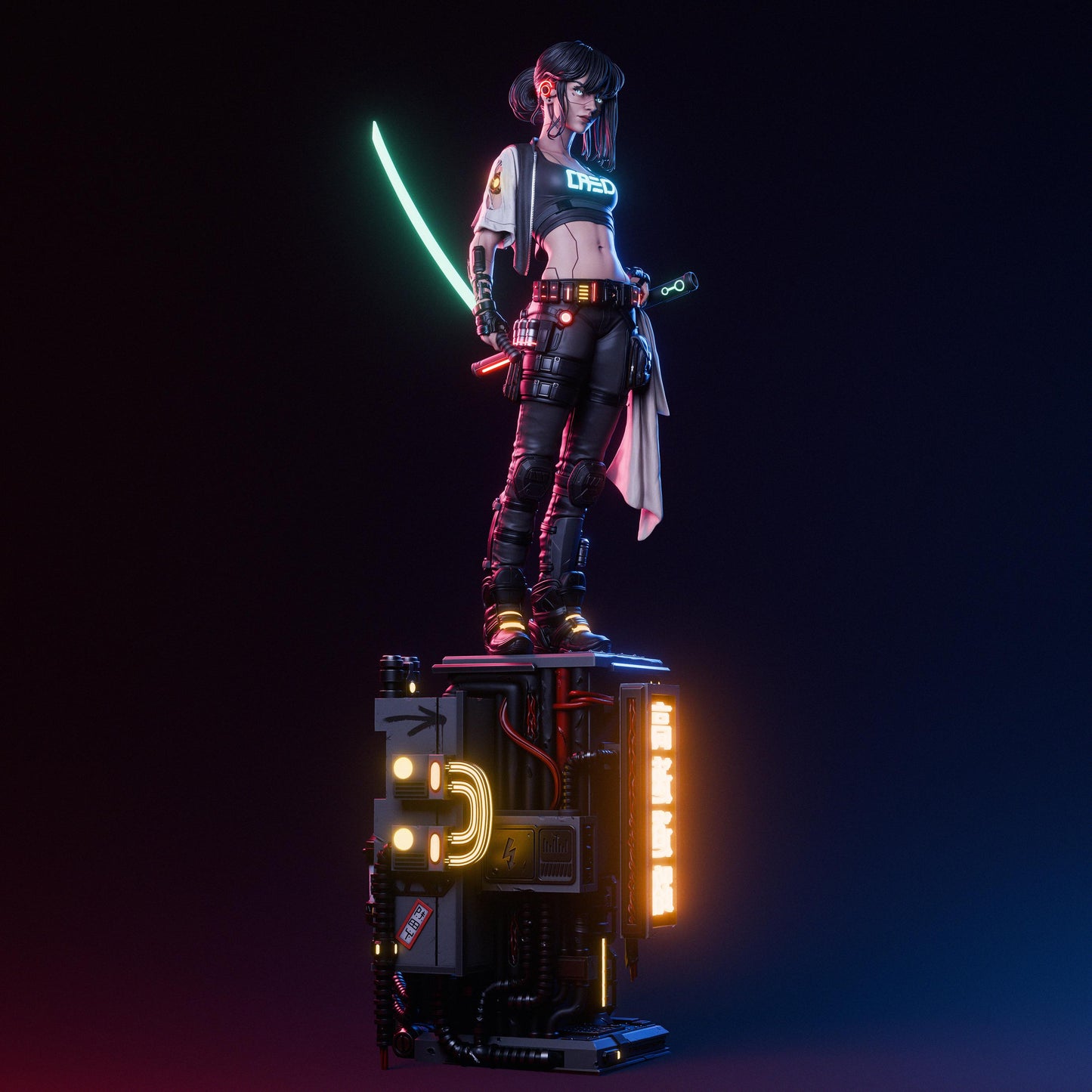 Cyberpunk Samurai Girl Statue | Maximum Detailed 12k Resin Printed Figure
