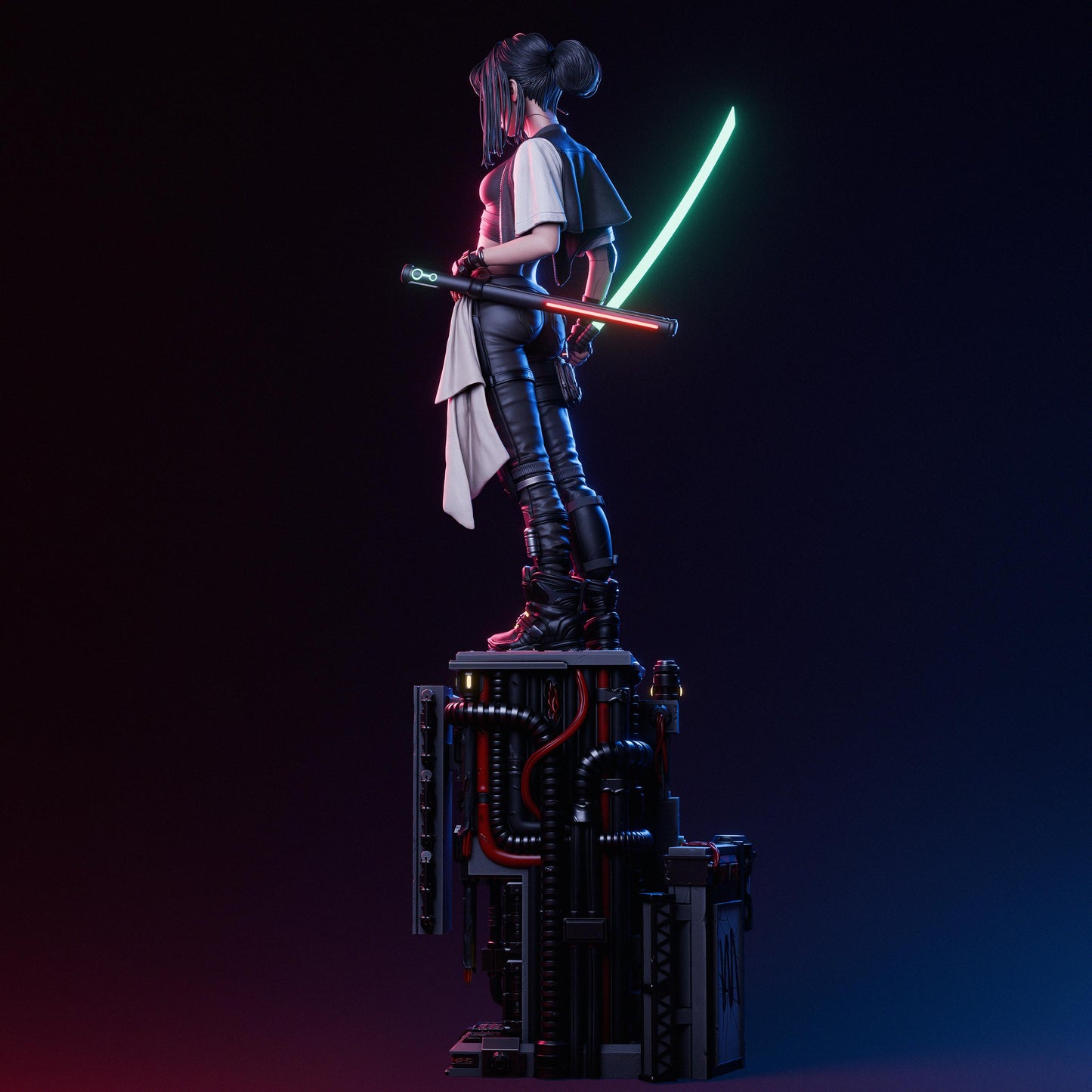 Cyberpunk Samurai Girl Statue | Maximum Detailed 12k Resin Printed Figure
