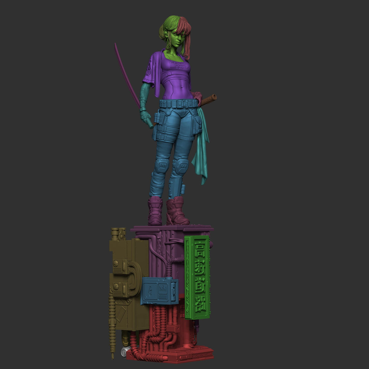 Cyberpunk Samurai Girl Statue | Maximum Detailed 12k Resin Printed Figure