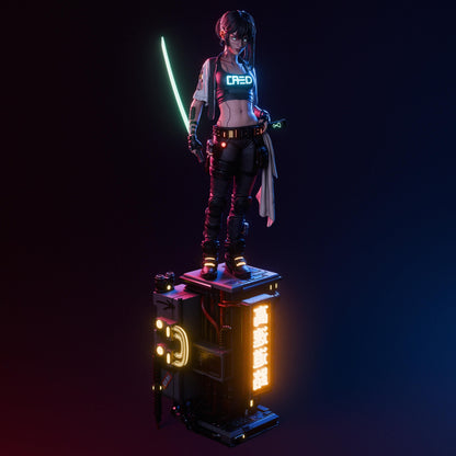 Cyberpunk Samurai Girl Statue | Maximum Detailed 12k Resin Printed Figure