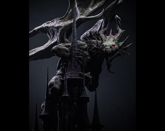 Mysterious Dragon on Dark Castle Statue | Maximum Detailed 12k Resin Printed Figure