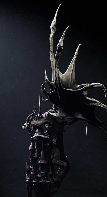 Mysterious Dragon on Dark Castle Statue | Maximum Detailed 12k Resin Printed Figure