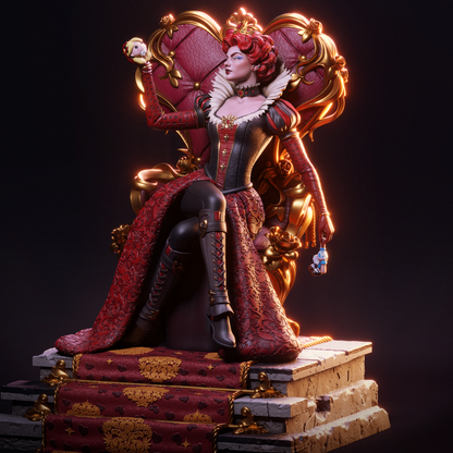Queen of Hearts on Throne Statue – Alice in Wonderland | Maximum Detailed 16K Ultra-High Definition
