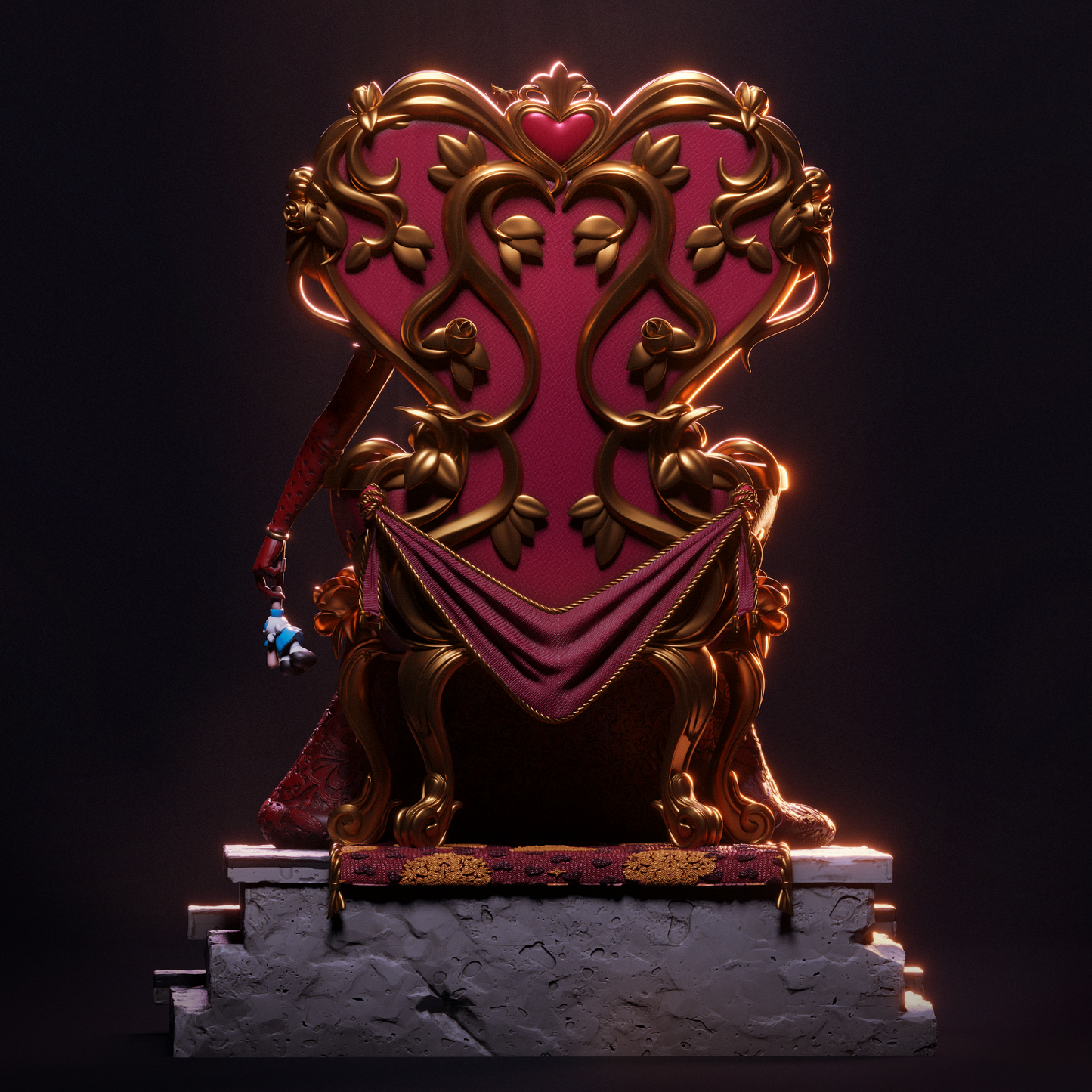 Queen of Hearts on Throne Statue – Alice in Wonderland | Maximum Detailed 16K Ultra-High Definition