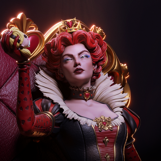 Queen of Hearts on Throne Statue – Alice in Wonderland | Maximum Detailed 16K Ultra-High Definition